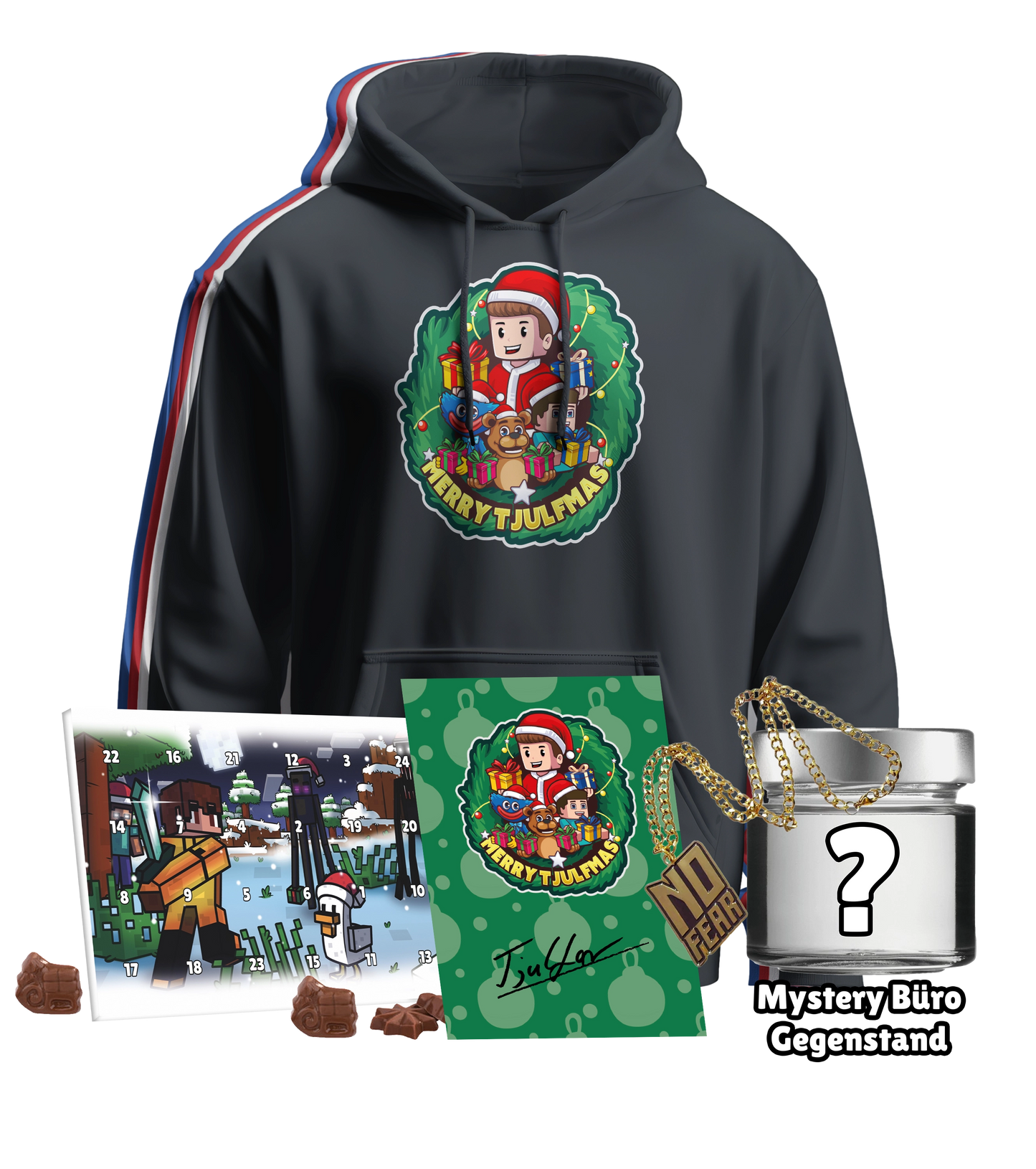 Tjulfar Weihnachts Bundle - Hoodie + Adventskalender + Kette + Mystery Büro Gegenstand + handsignierte Autogrammkarte