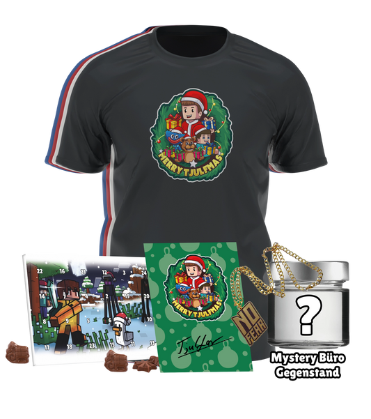 Tjulfar Weihnachts Bundle - T-Shirt + Adventskalender + Kette + Mystery Büro Gegenstand + handsignierte Autogrammkarte